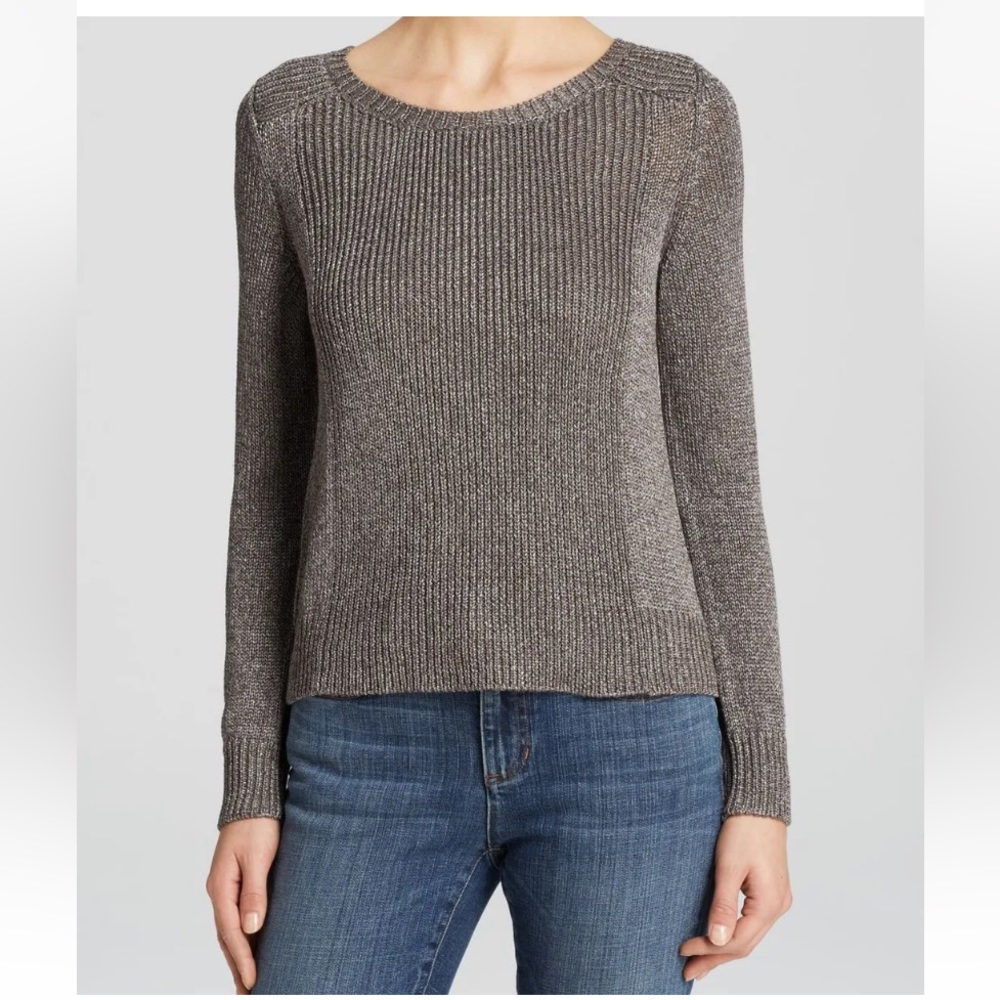 $288  Eileen Fisher Viscose Tencel Chainette Shimmering RYE Brown Sweater XS